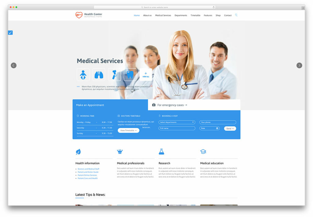 healthcenter flat design wordpress theme