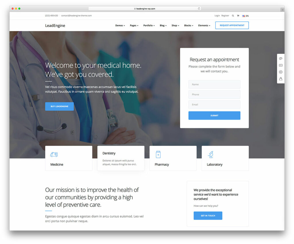 leadengine medical wordpress site theme